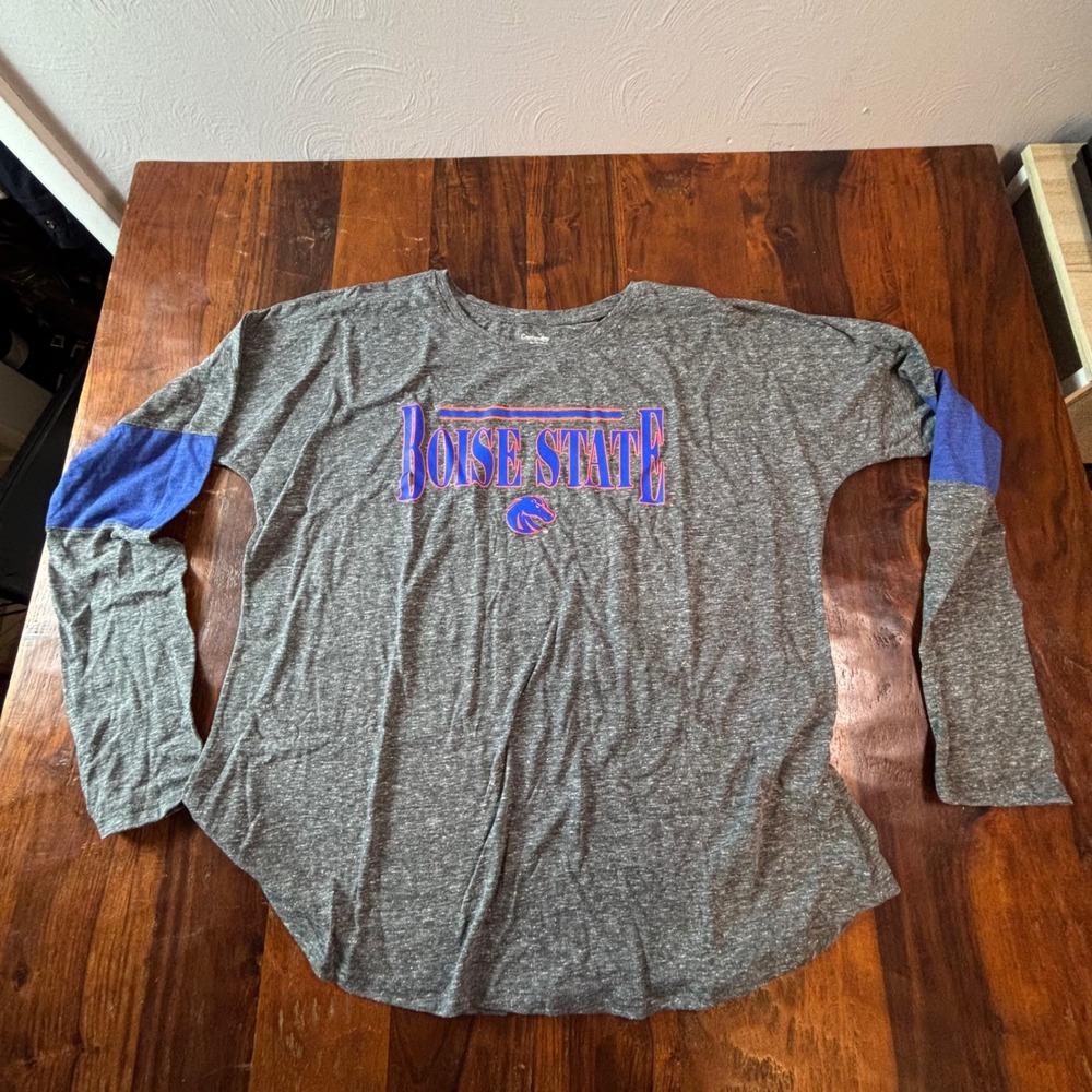Captivating Boise State Broncos Womens XL‎ Gray Long Sleeve Graphic Tee Shirt